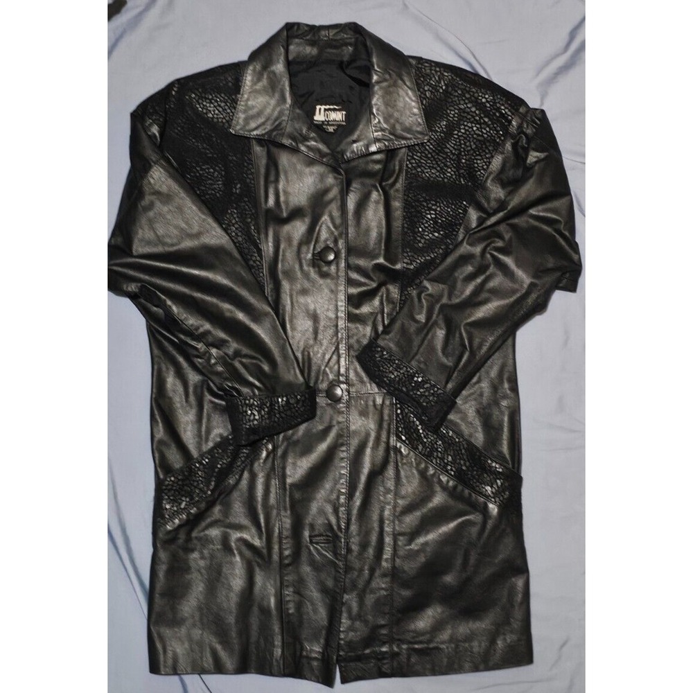 Vintage COMINT Genuine Leather Leopard Trench Coat Jacket Womens Medium